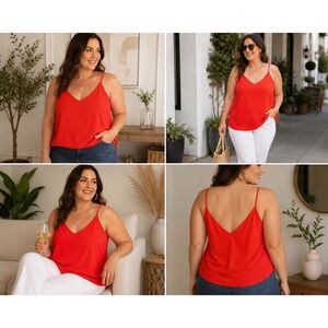 Papaya Weekend Red V-Neck Camisole Spaghetti Strap Tank Top Plus Size 18